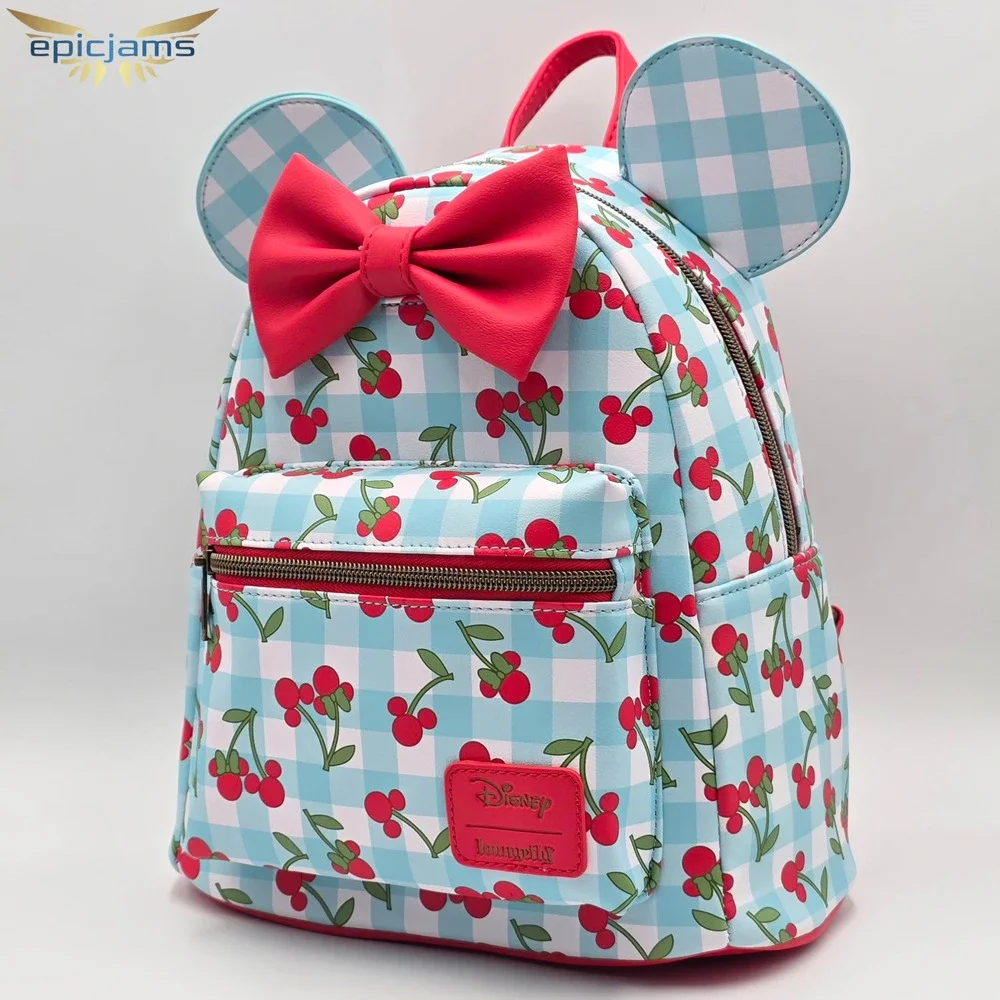 Loungefly Disney Minnie Mouse Gingham Cherry Blue Mini Backpack Bag New